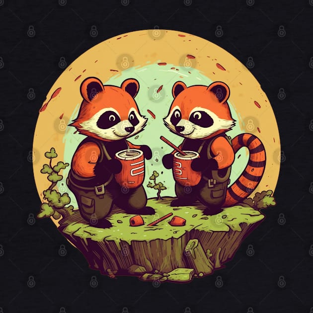 Cute Kawaii Redpanda Enjoying a Drink by AstroWolfStudio